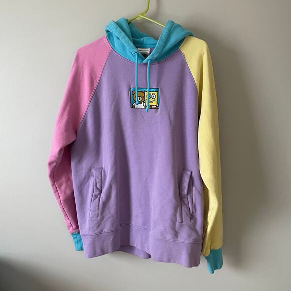 Teddy Fresh X SpongeBob SquarePants sweatshirt colorblock hoodie sz L - Picture 5 of 13